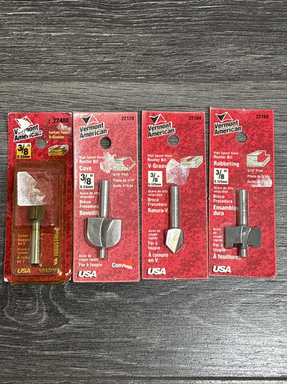4pc Vermont American 3/8" Shank Router Bit Set - Made In USA