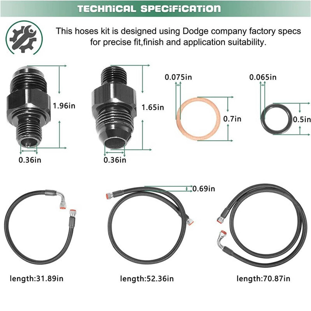 Solidspare Black Transmission Cooler Hose Line Set for Dodge Ram 2500/3500 5.9L 48RE 03-07