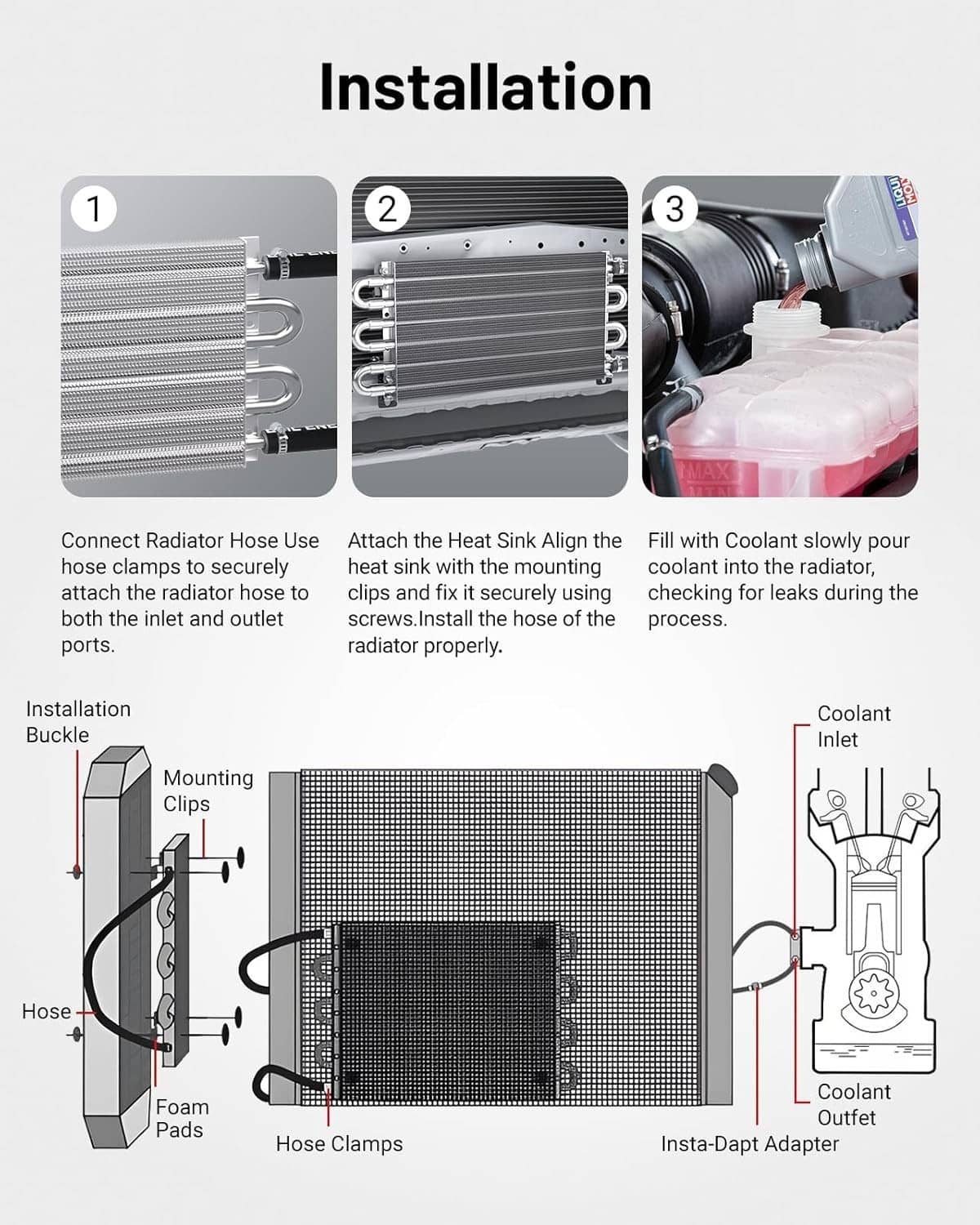 Solidspare Universal 6 Rows Aluminum Remote Transmission Oil Cooler Radiator Converter Kit