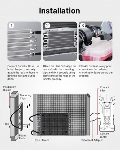 Solidspare Universal 6 Rows Aluminum Remote Transmission Oil Cooler Radiator Converter Kit