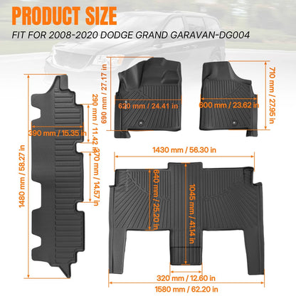 Solidspare Floor Mats Set For 2008-2016 Chrysler Town & Country All Weather 3D TPE Liners