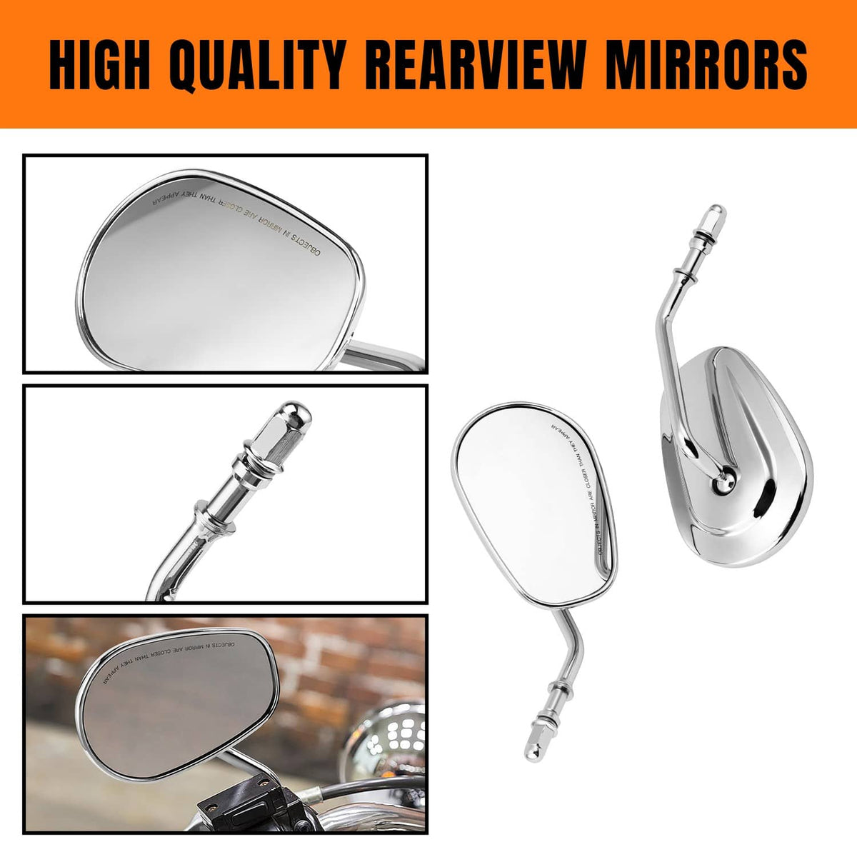 Solidspare Chrome Teardrop Rearview Side Mirrors For Harley Touring Road King Custom XL 883