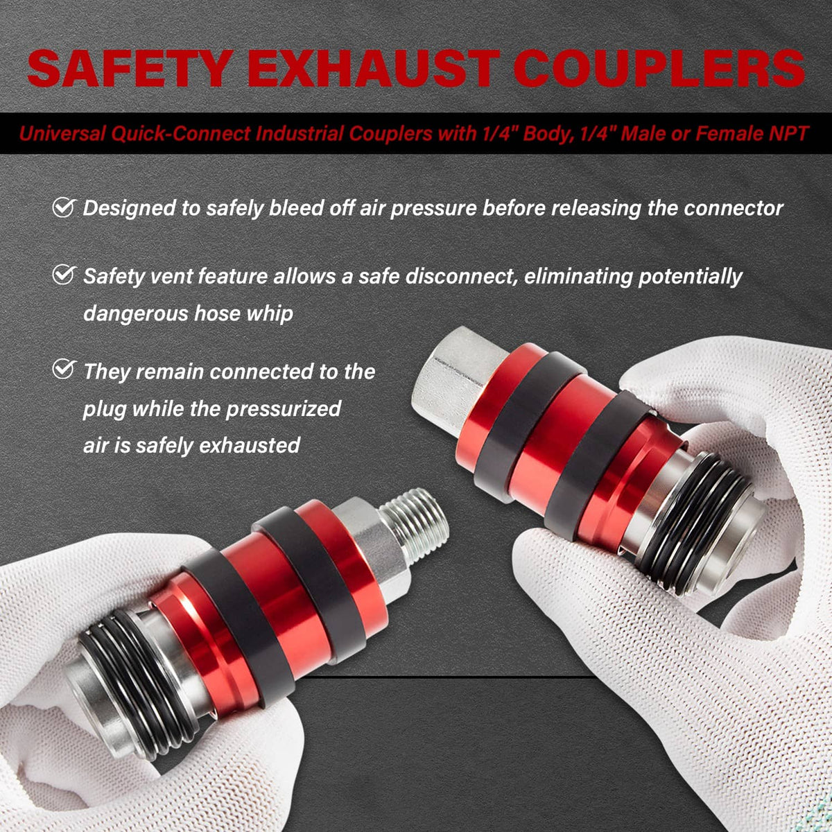 Solidspare S-1750 S-1751 Universal Quick-Connect Industrial Couplers 1/4" M/FNPT 1/4" Body