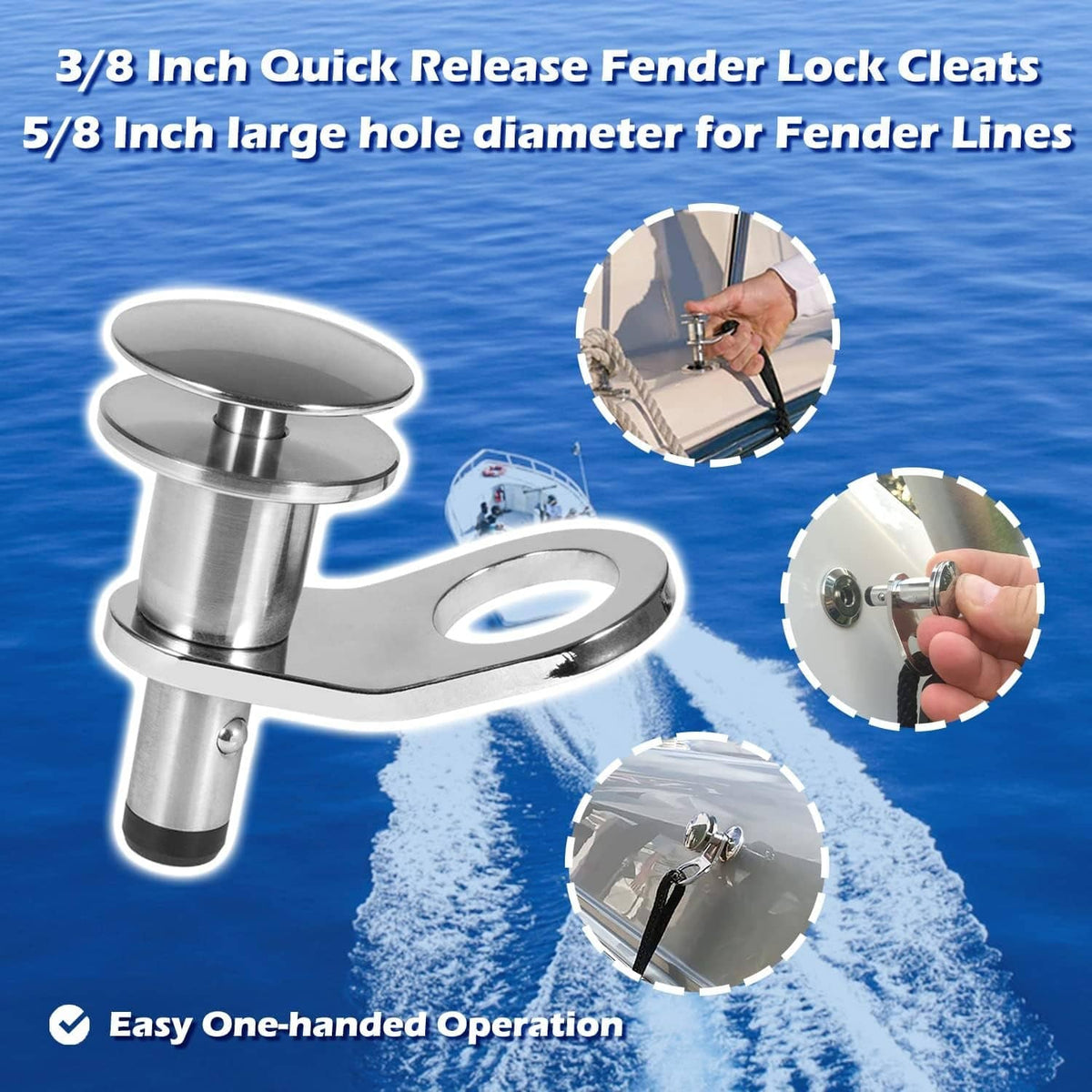 Solidspare 3/8'' Marine Stainless Steel Quick Release Boat Fender Holder Kit Boat Rope