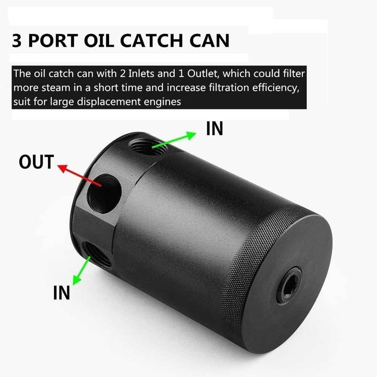 Solidspare 250ML 3-Port Oil Catch Can Tank Reservoir Air-Oil Separator Racing Baffled Black