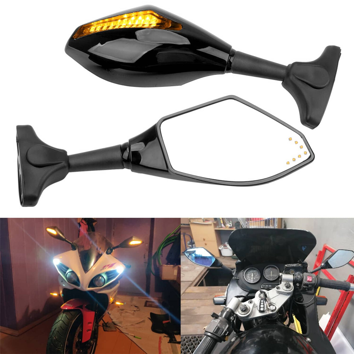 Solidspare LED Turn Signal Integrated Rear View Mirrors For Suzuki Katana GSXR 600 750 1000