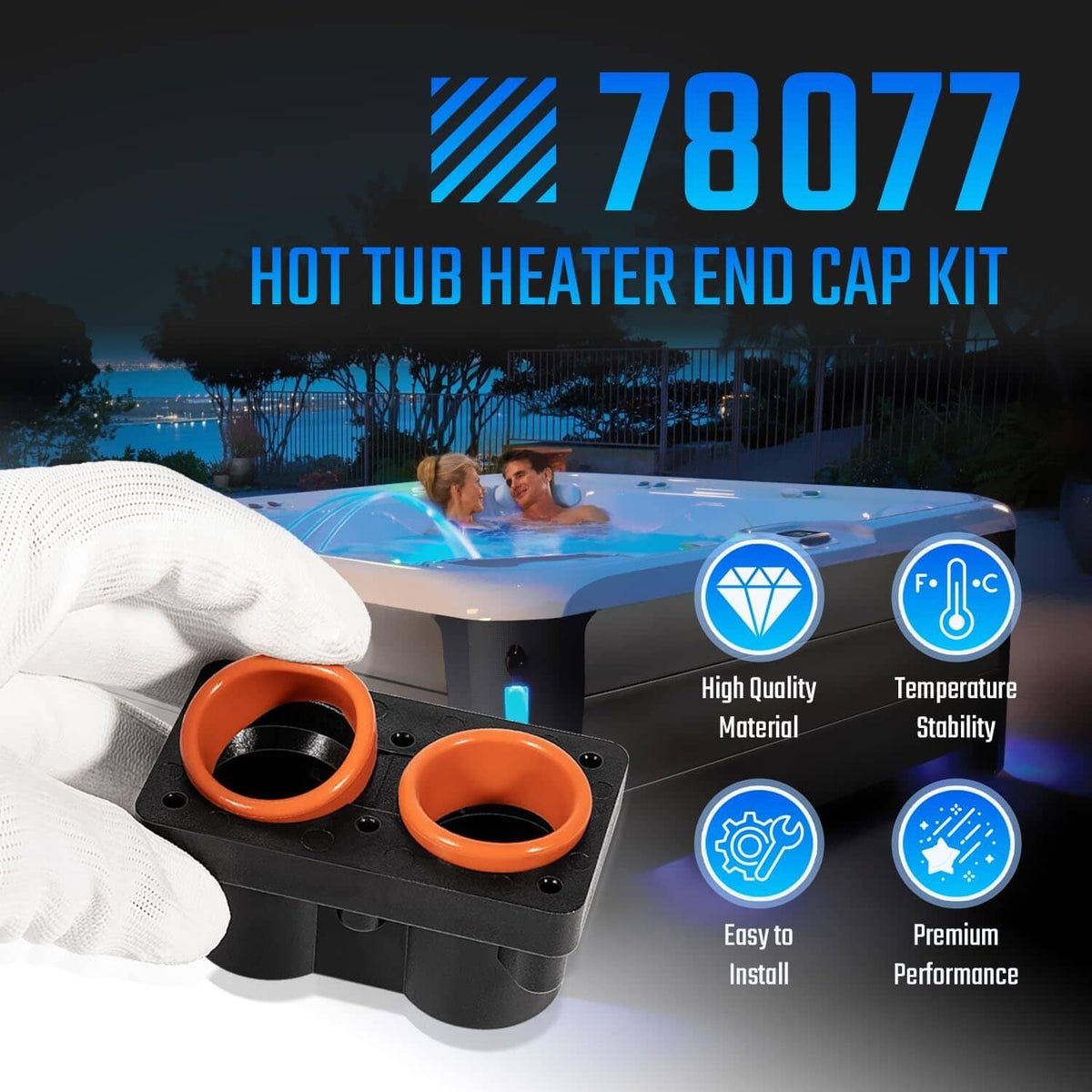Solidspare 78077 Hot Tub Heater End Cap Kit with Rubber Gaskets, Aluminum Strips & Screws