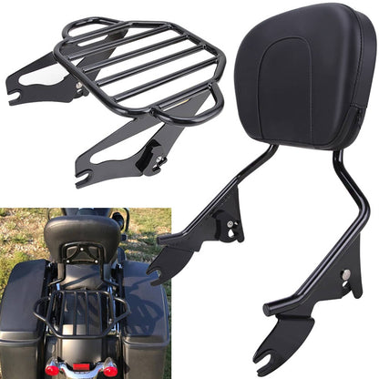 Solidspare For Harley Touring Models 2009-2024 Backrest Sissy Bar and Luggage Rack Black