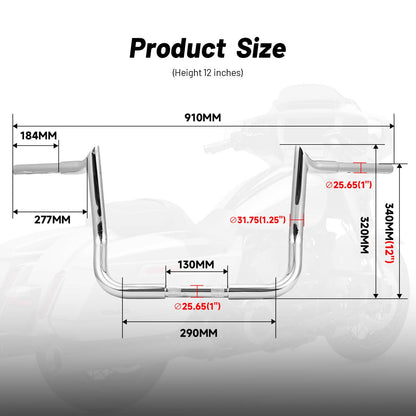 Solidspare 12" Chrome Meathook Handlebar for Harley STREET GLIDE SPECIAL FLHXS 2014-23