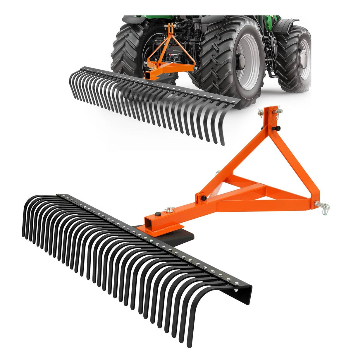 Solidspare 3 Point Landscape Rock Rake For Category 1 Tractor Attachment Gravel Lawn 60''