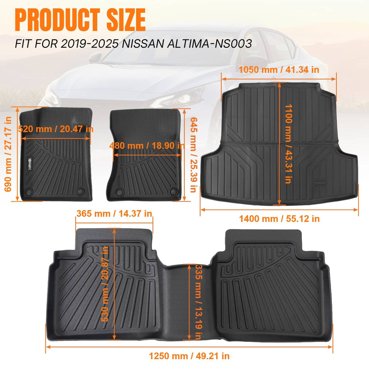 Solidspare TPE Floor Mats Liners & Trunk Cargo Liner 4Pcs/Set For Nissan Altima 2019-2025