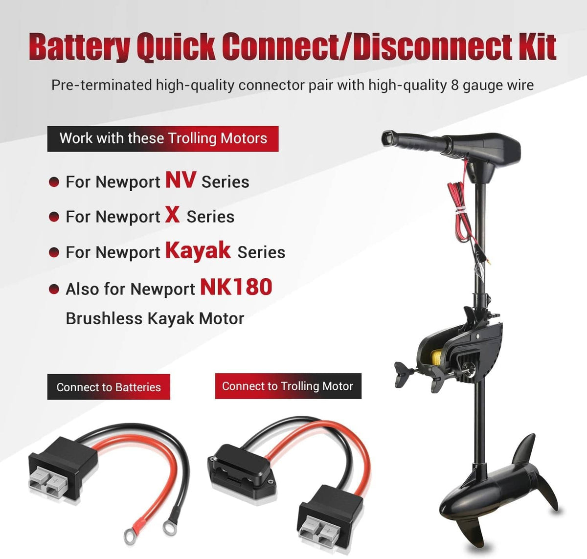 Solidspare for Newport Battery Quick Connect/Disconnect Terminal for Trolling Motor 8 Gauge