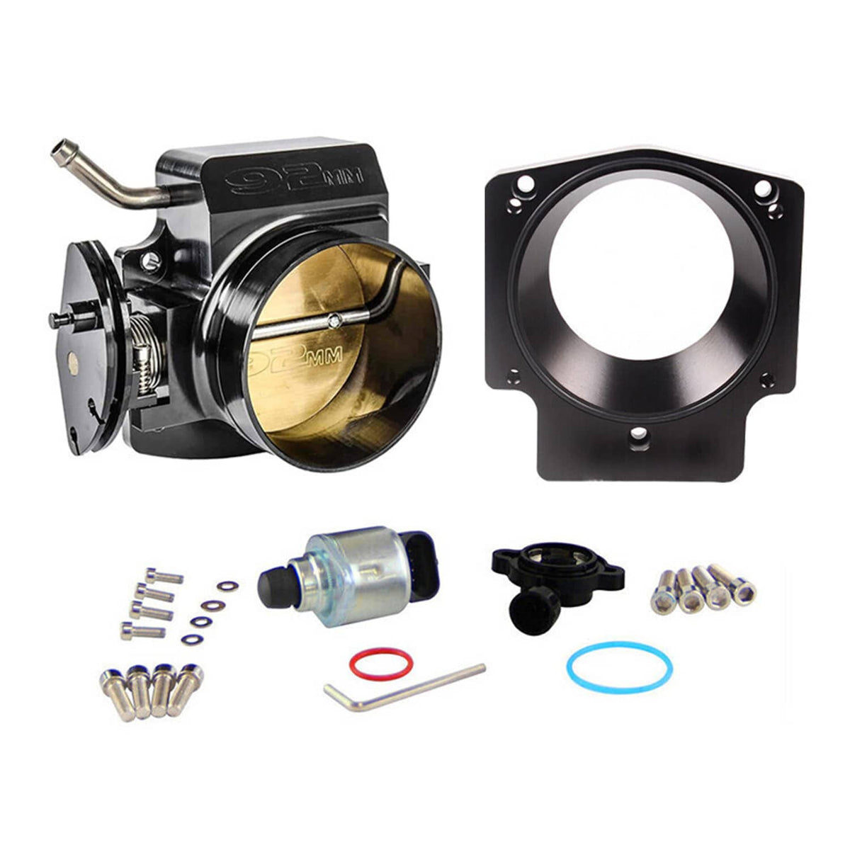 Solidspare Black 92mm Throttle Body+TPS IAC Adapter Plate for Chevy GM III LSX LS LS1 LS2
