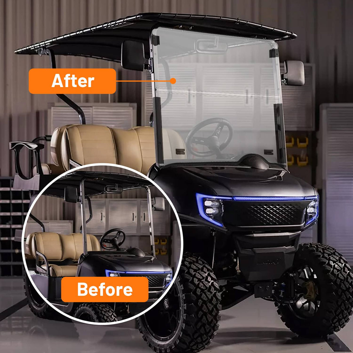 Solidspare Fits for EZGO RXV Front Tinted Full Windshield Windscreen 2008-UP Folding Style