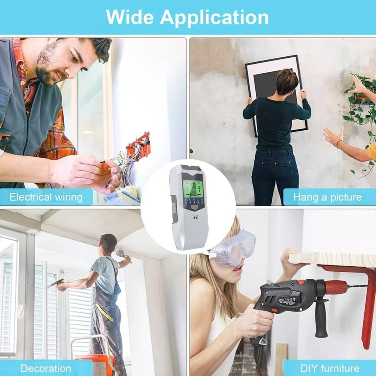 Solid Spare 5 in 1 Digital Stud Finder Wood Metal Pipe Wire Wall Scanner Sensor LCD Detector