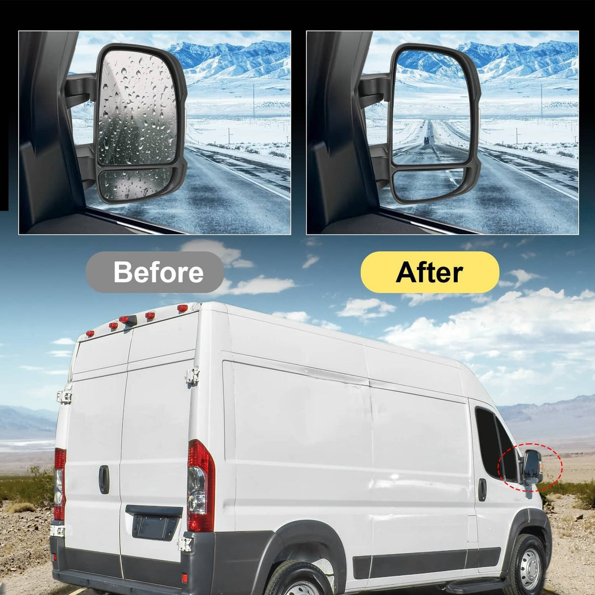 Solidspare Passenger RH Side Manual Door Mirror For 2014-2023 RAM PROMASTER 1500 2500 3500