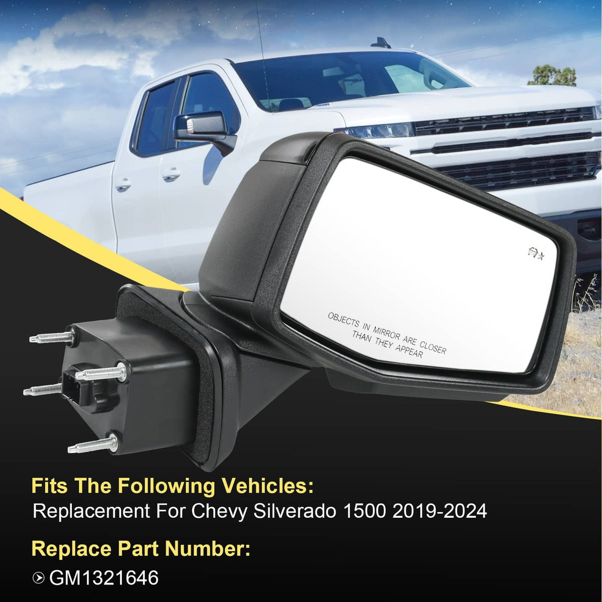 Solidspare Passenger Right Side Door Mirror for 2019-24 Chevy Silverado 1500 W/Heated Power