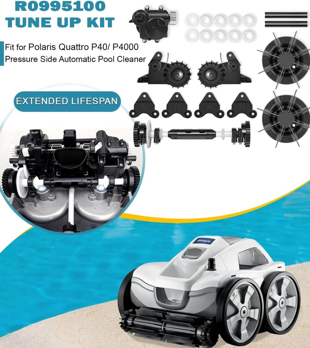 Solid Spare for Polaris Quattro P40 P4000 Pool Cleaner R0995100 Tune Up Kit Rebuild Parts