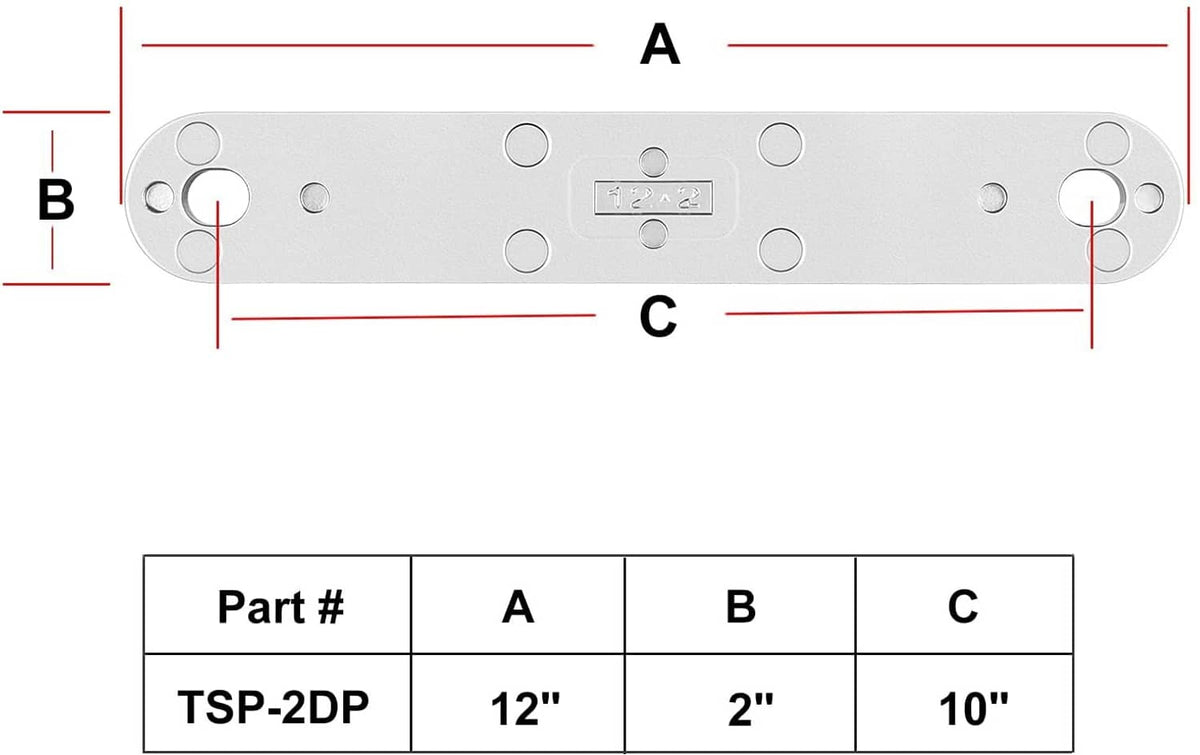 Solid Spare Transom Support Plate for Lower Bolt Holes 12" X 2", Holes 10"