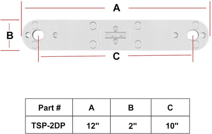 Solid Spare Transom Support Plate for Lower Bolt Holes 12" X 2", Holes 10"