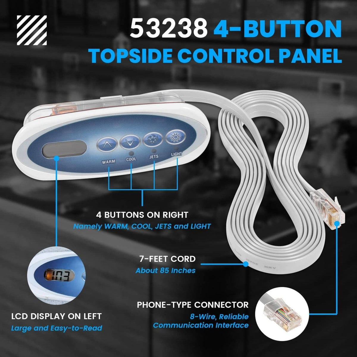 Solidspare Replace Balboa 53238 Topside Control Panel 4-Button for Mini Oval Heat Jacket 7'