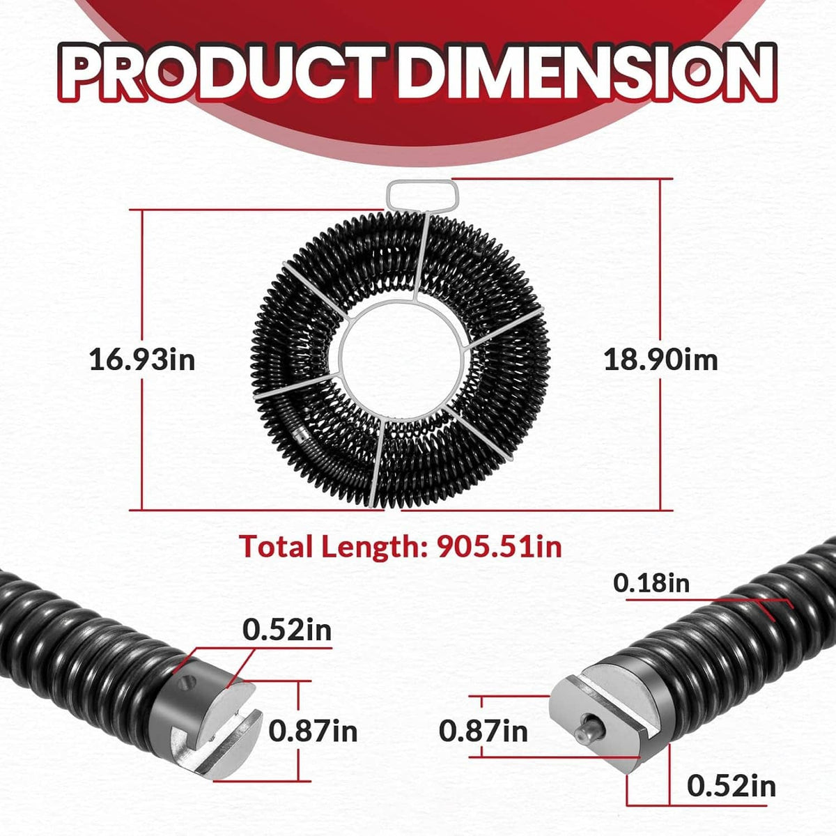 Solidspare 61630 Sectional Drain Cleaning Cable Kit, Replace for RIDGID A-62 7/8” Cable Kit