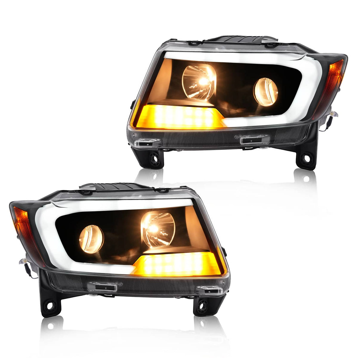 Solid Spare For Jeep Grand Cherokee 2011 2012 2013 LED DRL Projector Headlights Black Pair