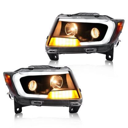 Solid Spare For Jeep Grand Cherokee 2011 2012 2013 LED DRL Projector Headlights Black Pair