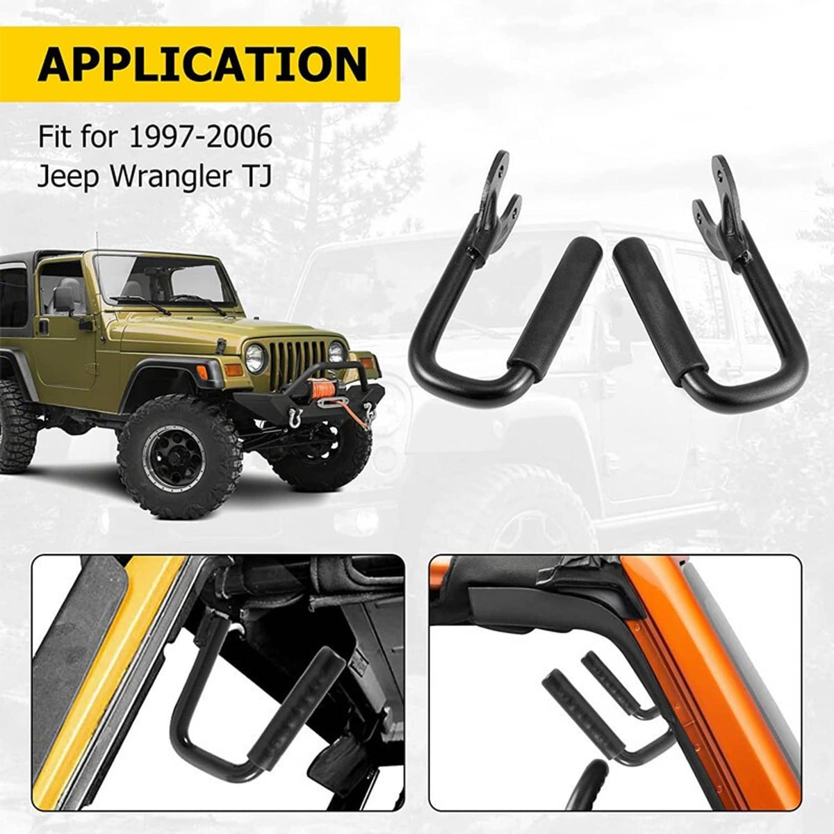 Solidspare Pair Black Steel Front Grab Handles for 1997-2006 Jeep Wrangler TJ & Unlimited
