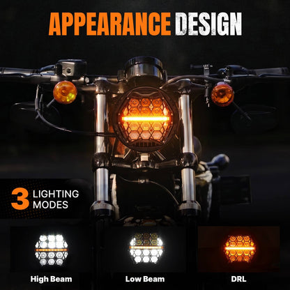 Solidspare 5.75 Inch Round LED Headlight Amber DRL Fit For Harley Sportster XL883 XL1200