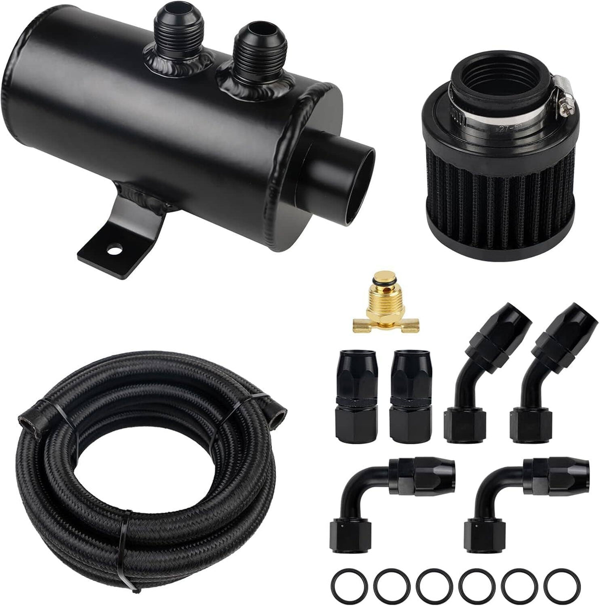 Solidspare 10AN Oil Catch Can Reservoir Tank 2 Port Dual Breather Filter Baffled +10FT Hose