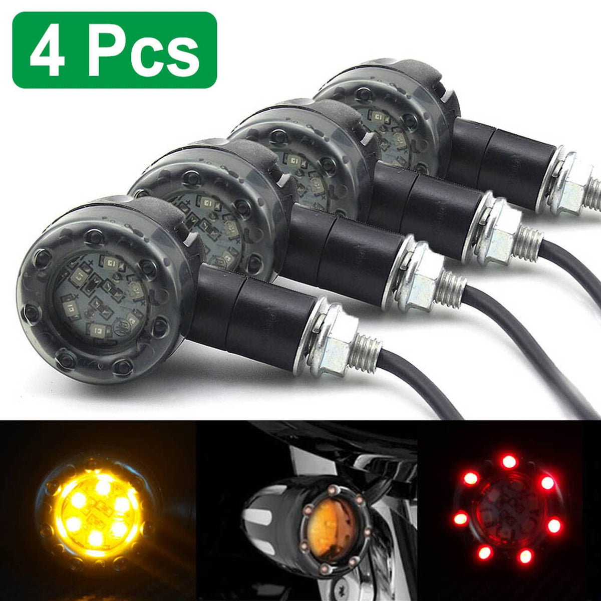 Solidspare 4x Universal Motorcycle LED Red Amber Turn Bike Signal Indicators Blinker Lights