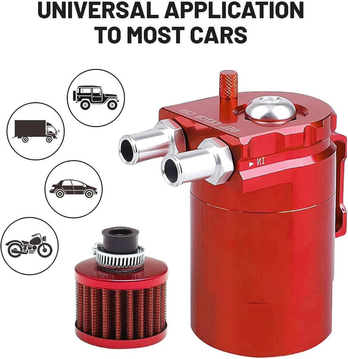 Solidspare Red 300ML Oil Catch Can Kit Reservoir Baffled Tank w/Breather Filter Universal