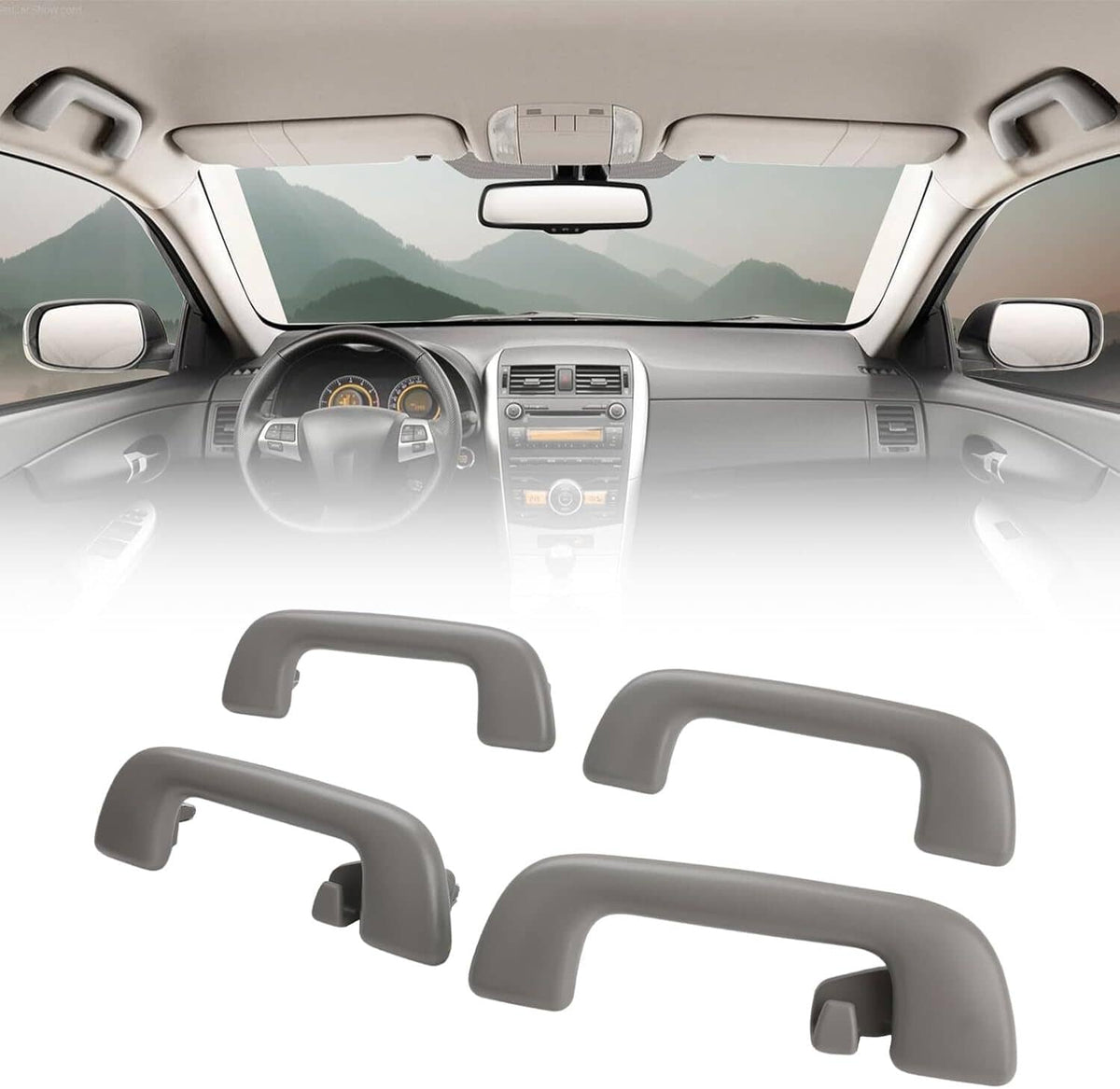 Solidspare 4pc Front+Rear Inner Roof Ceiling Pull Handle Grab For Toyota Corolla Yaris Rav4