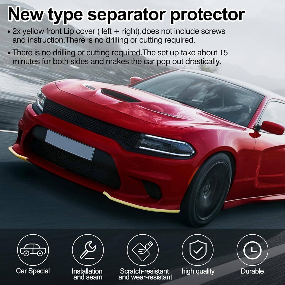 Solidspare Front Bumper Lip Splitter Trim Cover Yellow For 2015-2022 Dodge Charger SRT Scat
