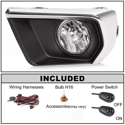 Solid Spare For Chevrolet Colorado 2021-2022 Clear Fog Lights w/ Chrome Bezel Wires Switch