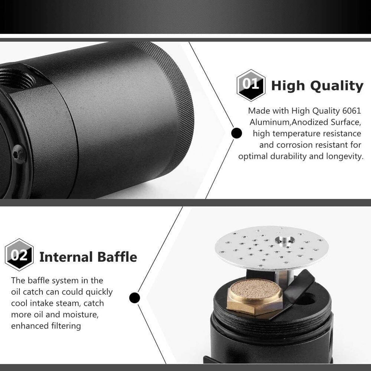 Solidspare 250ML 3-Port Oil Catch Can Tank Reservoir Air-Oil Separator Racing Baffled Black