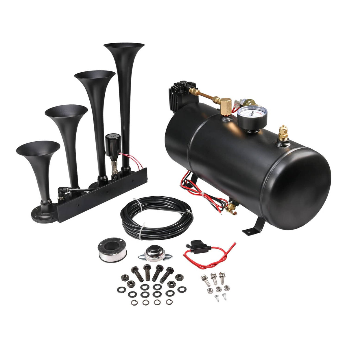 Solidspare 4 Trumpets Train Horn w/ 1G Air Tank Kit Loud System 150psi For Truck Car Pickup