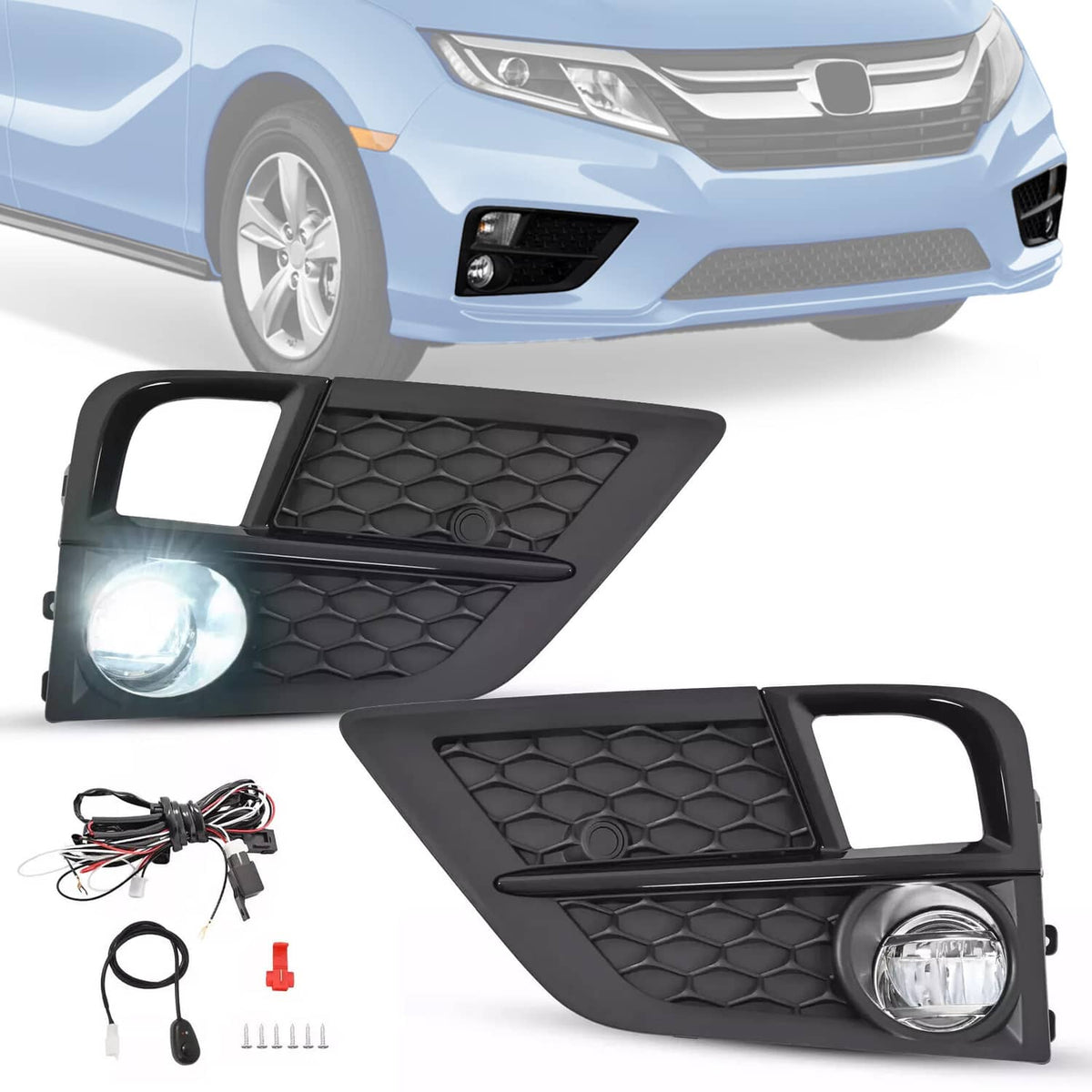 Solid Spare For 2018-2020 Honda Odyssey LED Fog Lights Front Bumper Driving Lamps W/Bezel