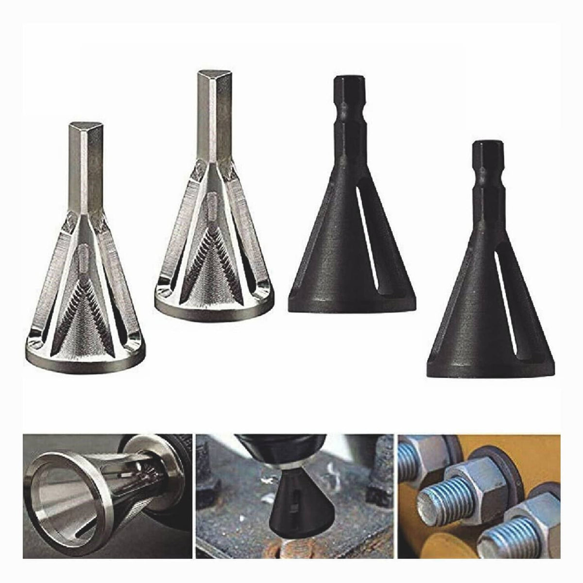 Solid Spare 4PCS Hex Triangle Shank Remove Burr Drill Bit Deburring External Chamfer Tool US