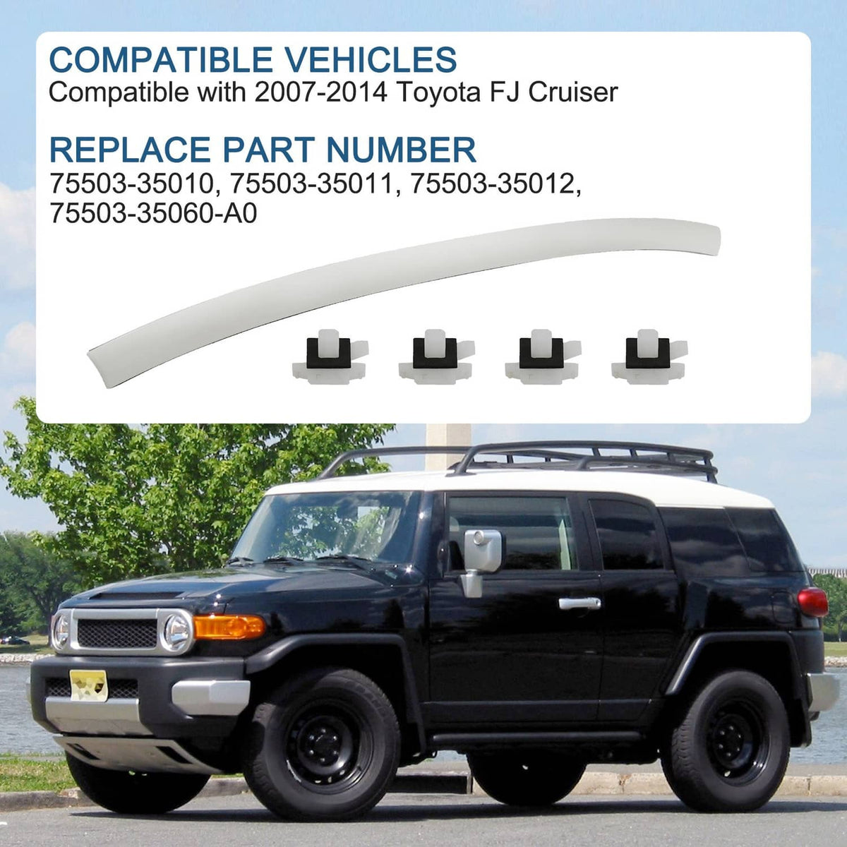 Solidspare Front Windshield Upper Reveal Molding for 07-14 Toyota FJ Cruiser 75503-35061-A0