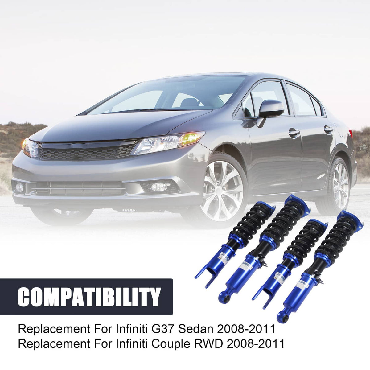 Solidspare Blue Coilovers Struts for Infiniti G37/370Z 2009-2016 Suspension Kit Adj. Height