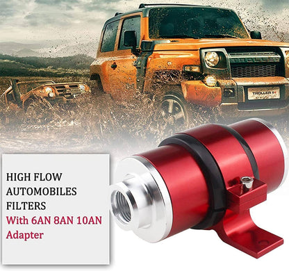 Solidspare 30 Micron An6/An8/An10 Billet Aluminum Inline Fuel/Gas/Petrol Filter+Bracket Red