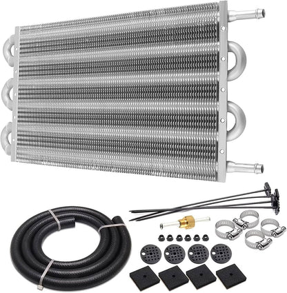 Solidspare Universal 6 Rows Aluminum Remote Transmission Oil Cooler Radiator Converter Kit