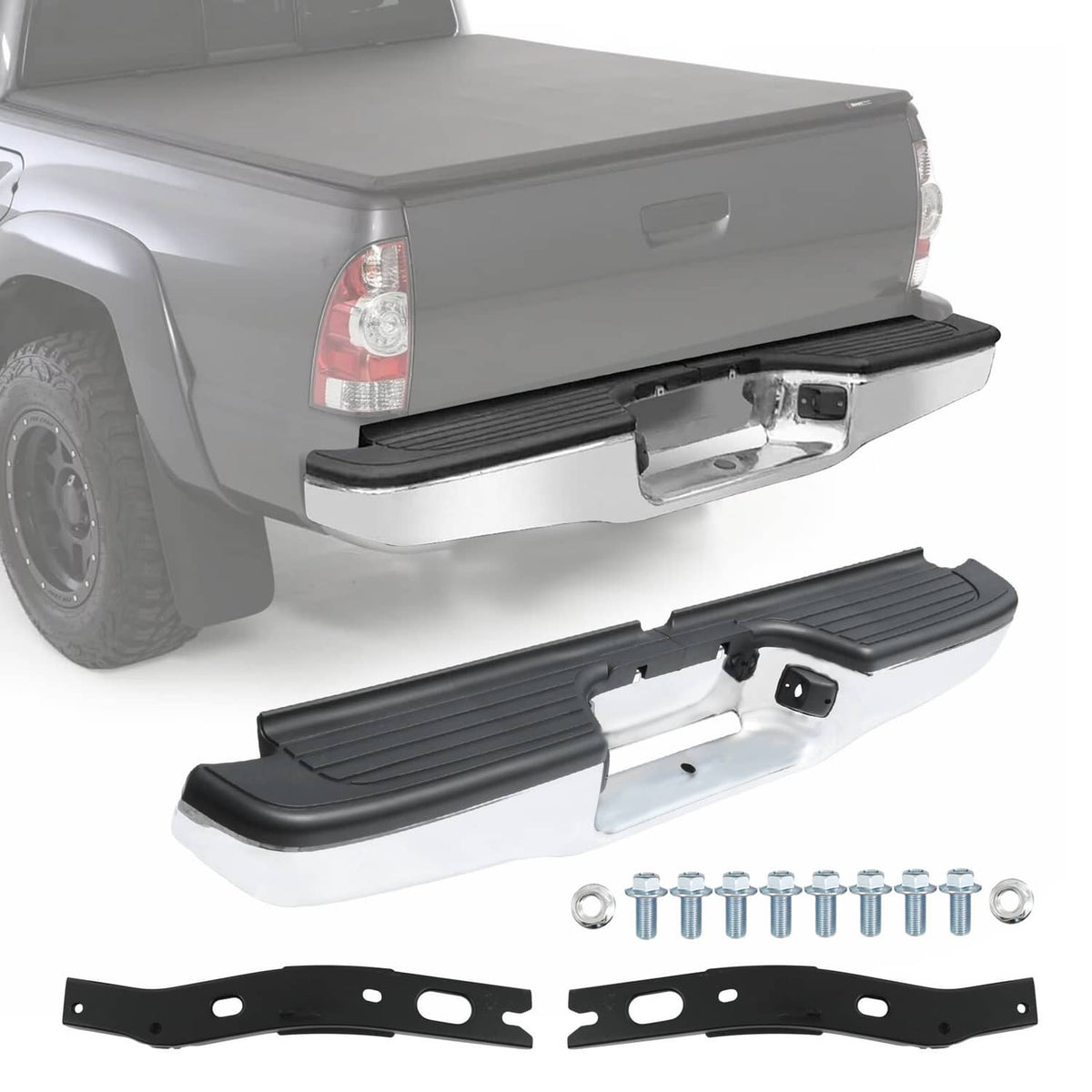 Solidspare Complete Steel Rear Step Bumper Assembly For Toyota Tacoma 1995-2004 Chrome