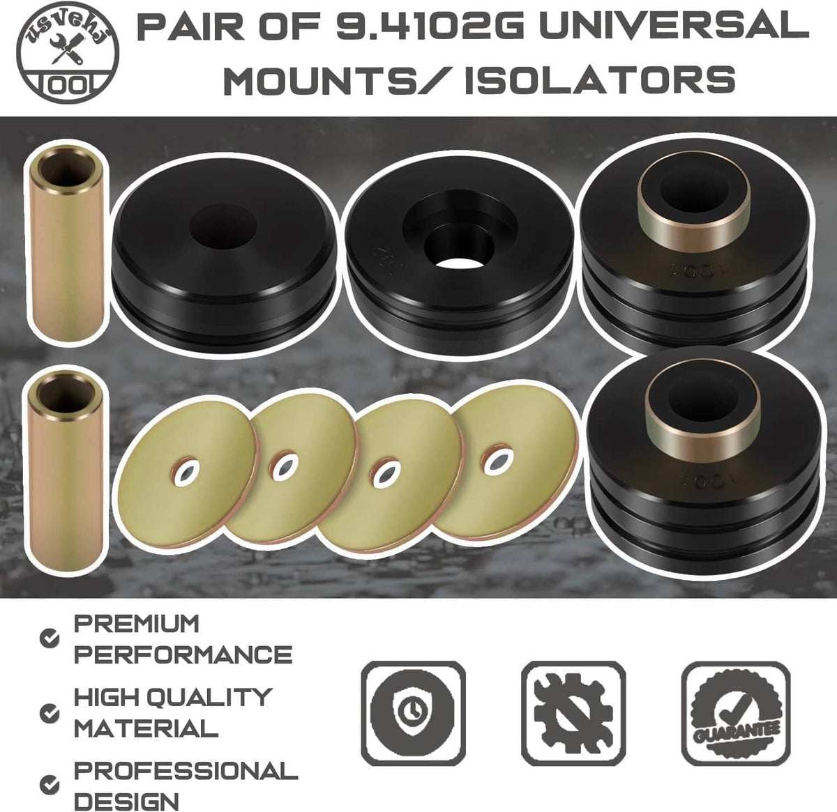 Solidspare 9.4102G Universal Polyurethane Body Mounts Bushings Isolators (Black) 10-PACKS