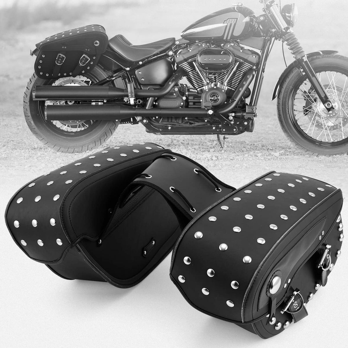 Solidspare 2x Motorcycle Motorbike PU Leather Saddle Bags Side Panniers Saddlebag Tool Bag
