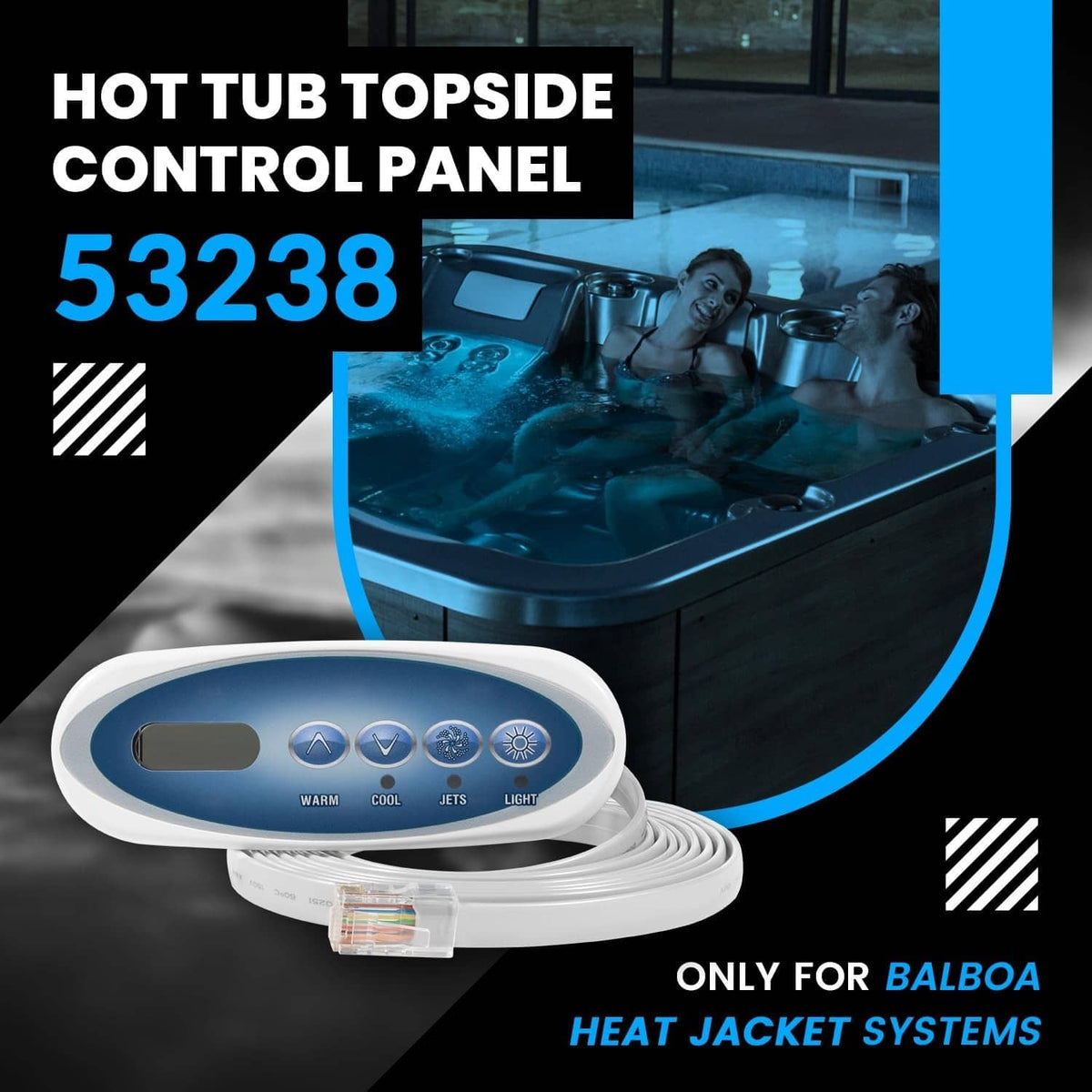 Solidspare Replace Balboa 53238 Topside Control Panel 4-Button for Mini Oval Heat Jacket 7'