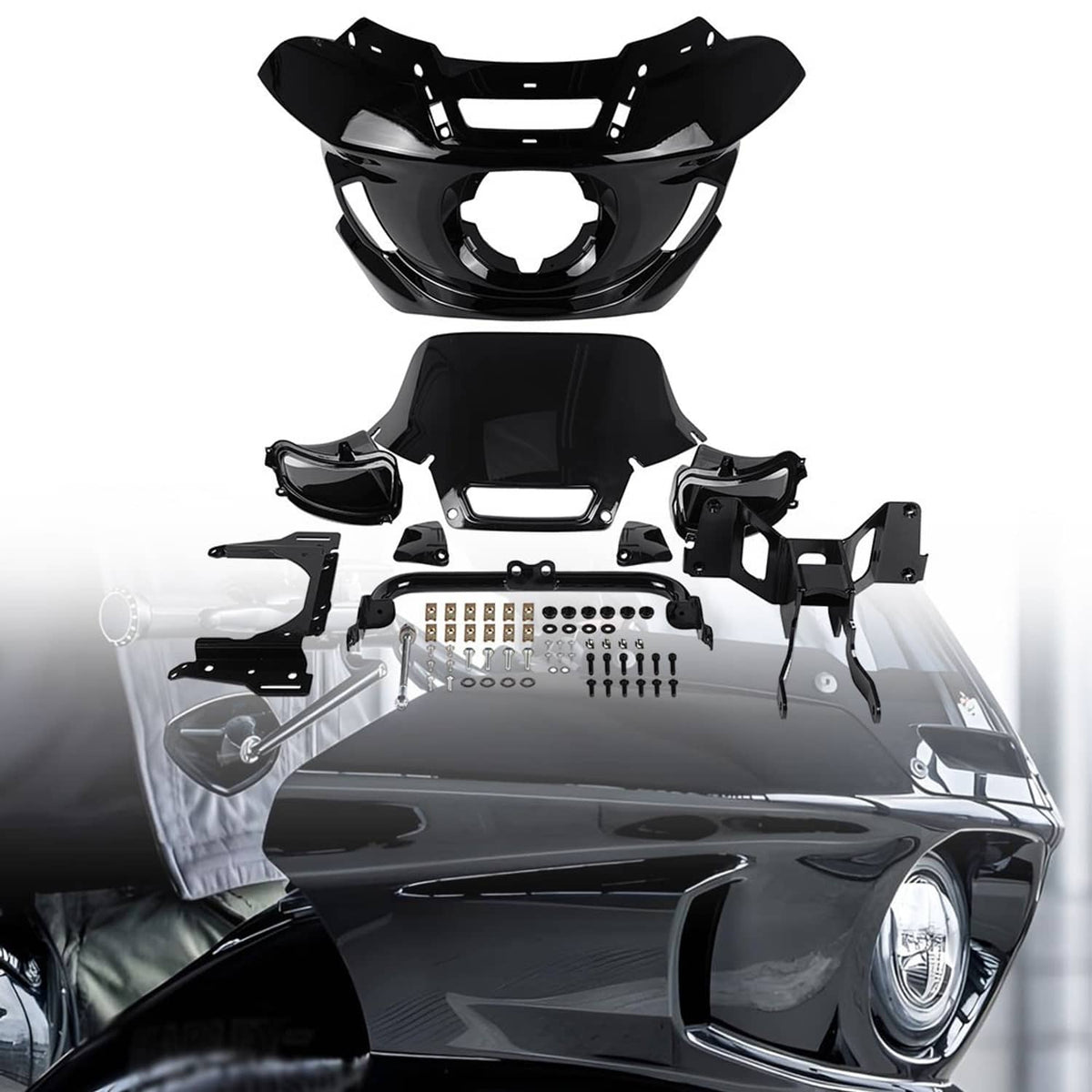 Solidspare Headlight Fairing Windshield & Bracket Fit For 2018-Up Harley Softail StreetBob