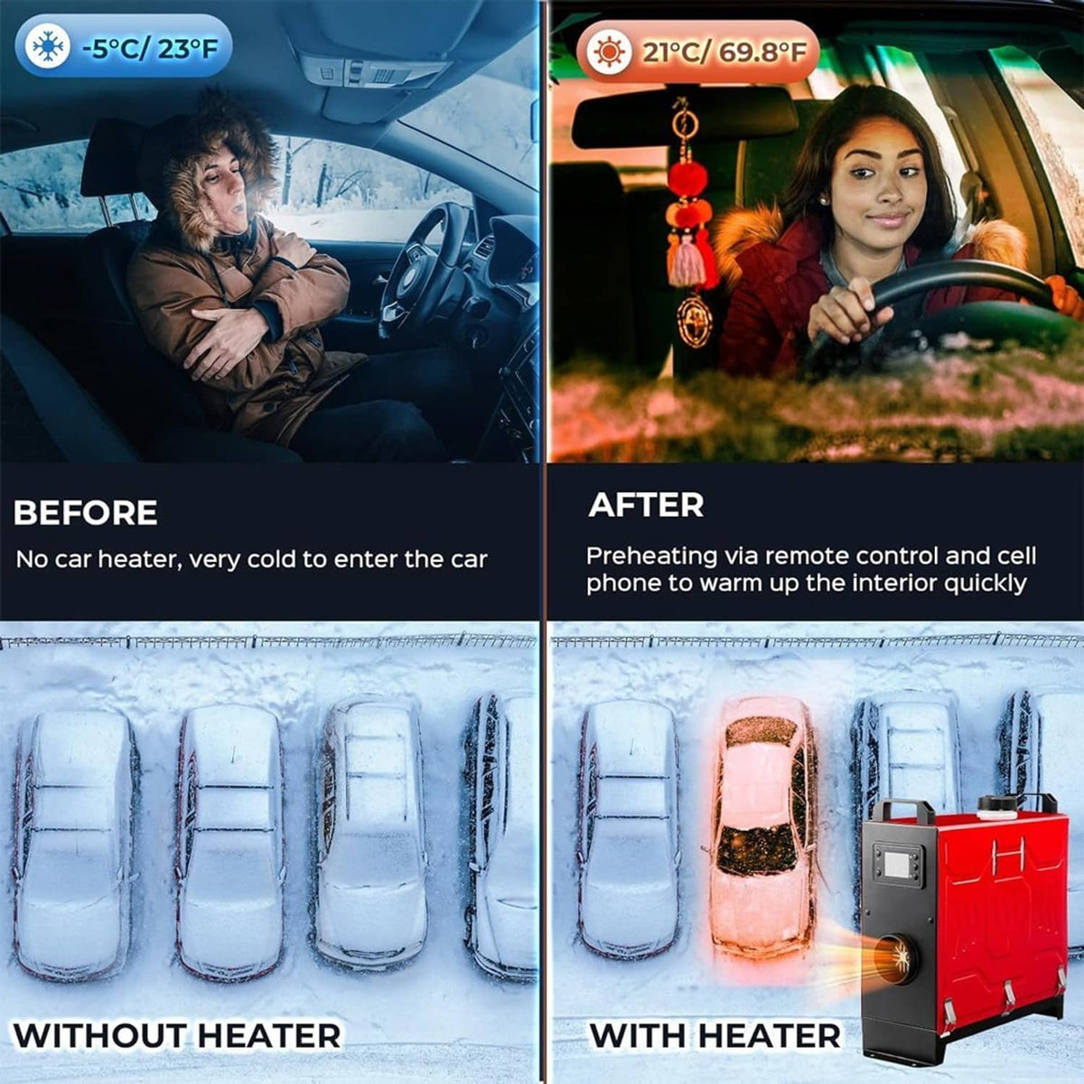 Solidspare 8KW Diesel Air Heater 12V/24V APP Bluetooth & 110V AC Adapter For Car RV Indoors